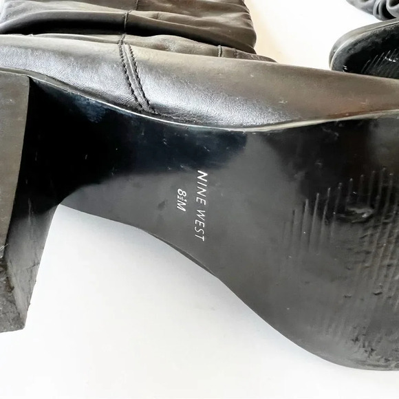 Nine West June Black Leather Slouch Boot Size 8.5 High Heel 80s Vibes Wench Goth - Picture 6 of 10